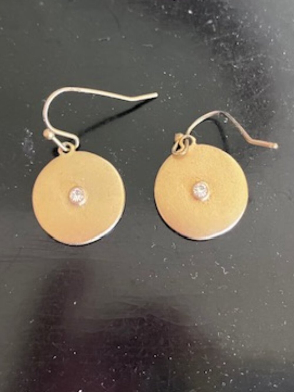 Tiny Gold Medallion Earrings with Diamond